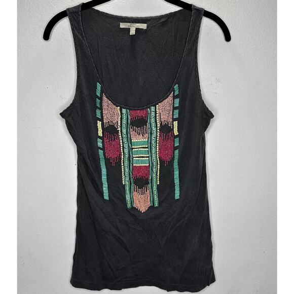 Zara Trafaluc Gray Multicolor Teal Pink Yellow Beaded Aztec Design Tank Top SM - Picture 1 of 10